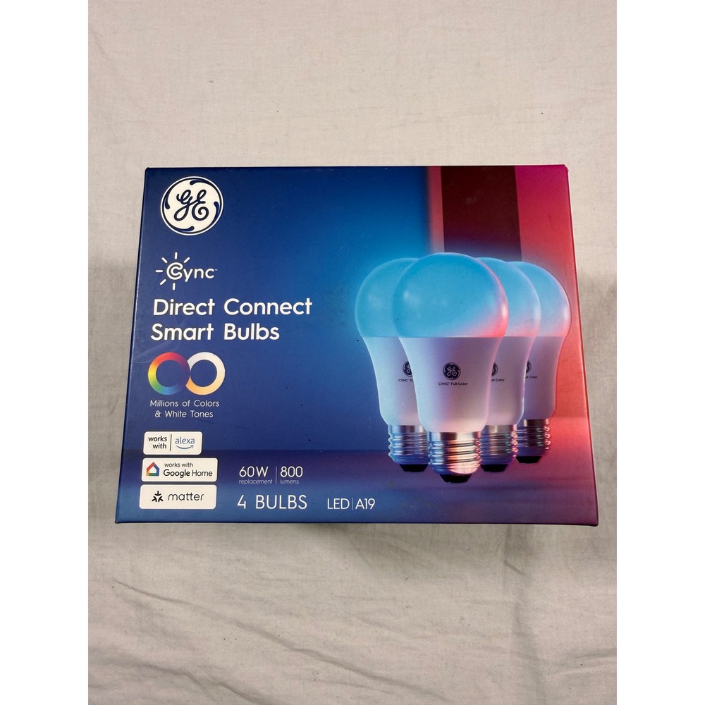 GE Smart Bulbs 4pk Full Color NEW A19 60W LED Direct Connect Cync Matter NEW